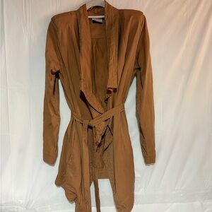 French Warm Caramel Open-Front Belted Jacket